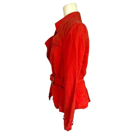 Talbots Womens Orange Irish Linen Long Sleeve Belted Lightweight Jacket Size 10 - Picture 5 of 11